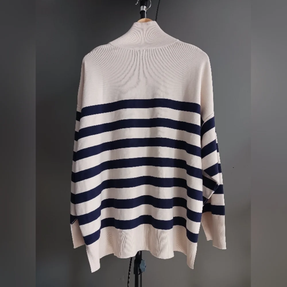 NWT Free People Castal Stripe Pullover In Carbon Champagne Cream Sweater Size M - Picture 3 of 10